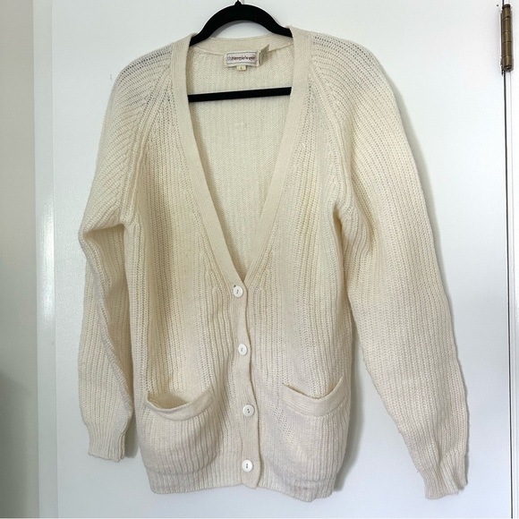 Vintage Sweaters - Vintage Shetland Wool Knit V Neck Button Cardigan Womens Large